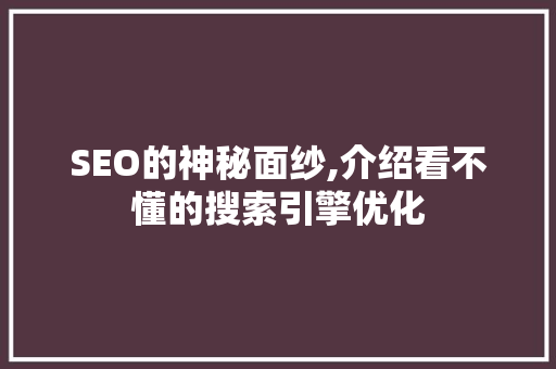 SEO的神秘面纱,介绍看不懂的搜索引擎优化