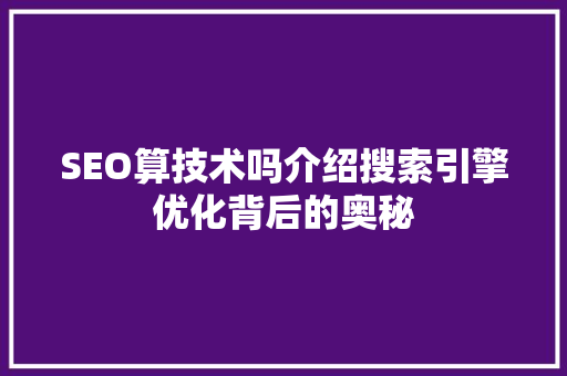 SEO算技术吗介绍搜索引擎优化背后的奥秘
