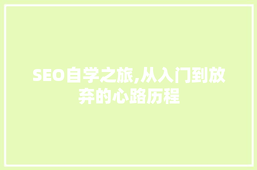 SEO自学之旅,从入门到放弃的心路历程