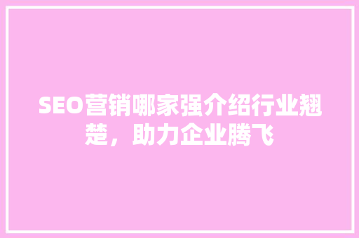 SEO营销哪家强介绍行业翘楚，助力企业腾飞