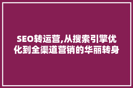 SEO转运营,从搜索引擎优化到全渠道营销的华丽转身