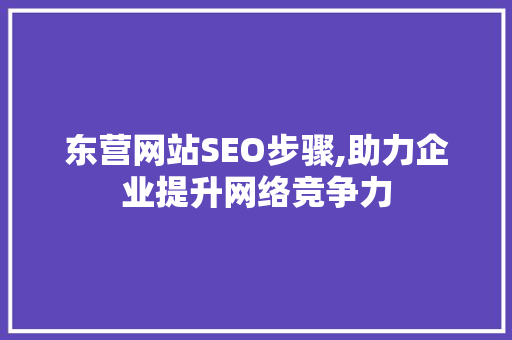东营网站SEO步骤,助力企业提升网络竞争力