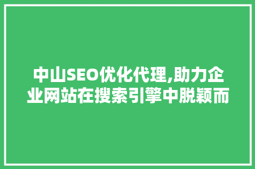 中山SEO优化代理,助力企业网站在搜索引擎中脱颖而出