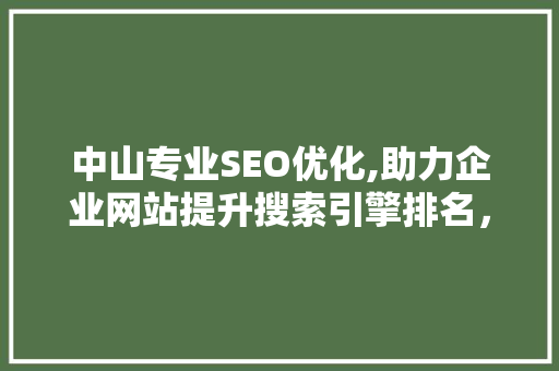 中山专业SEO优化,助力企业网站提升搜索引擎排名，抢占市场先机
