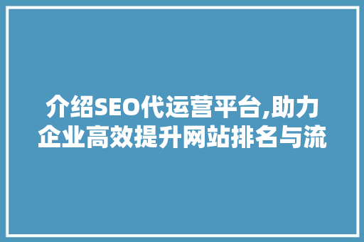 介绍SEO代运营平台,助力企业高效提升网站排名与流量  第1张