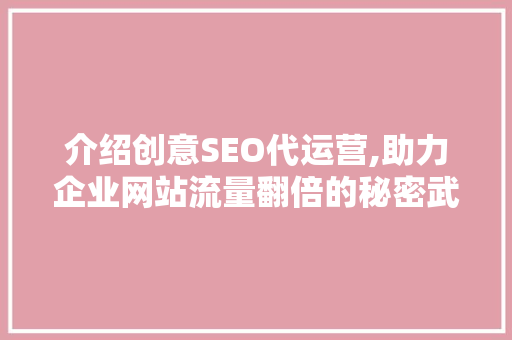介绍创意SEO代运营,助力企业网站流量翻倍的秘密武器