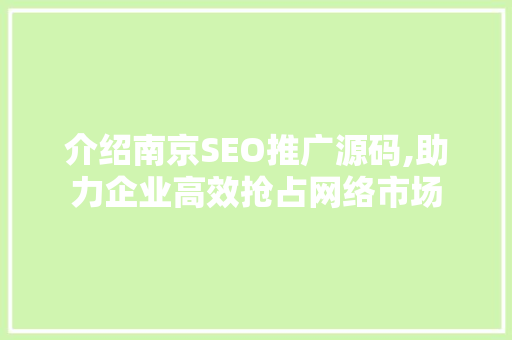 介绍南京SEO推广源码,助力企业高效抢占网络市场
