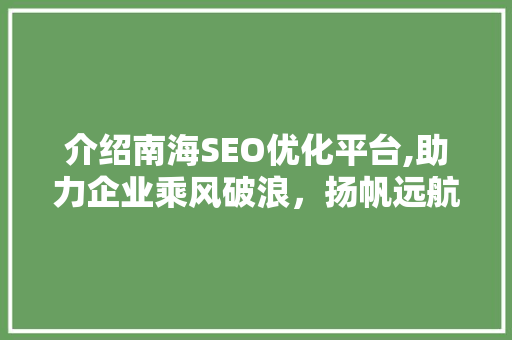 介绍南海SEO优化平台,助力企业乘风破浪，扬帆远航