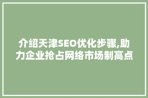 介绍天津SEO优化步骤,助力企业抢占网络市场制高点