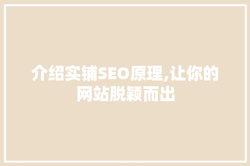 介绍实铺SEO原理,让你的网站脱颖而出