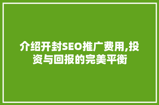 介绍开封SEO推广费用,投资与回报的完美平衡