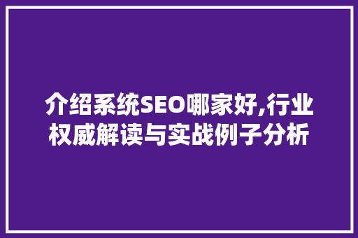 介绍系统SEO哪家好,行业权威解读与实战例子分析