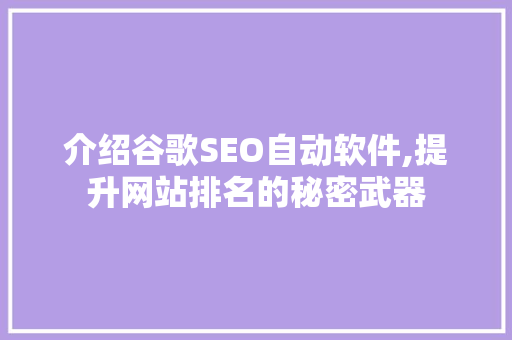 介绍谷歌SEO自动软件,提升网站排名的秘密武器