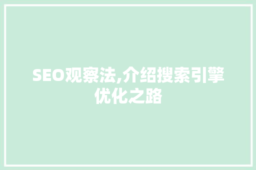 SEO观察法,介绍搜索引擎优化之路