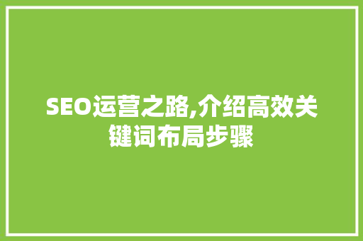 SEO运营之路,介绍高效关键词布局步骤