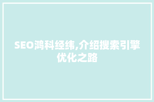 SEO鸿科经纬,介绍搜索引擎优化之路