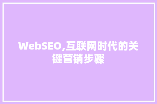 WebSEO,互联网时代的关键营销步骤