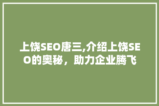 上饶SEO唐三,介绍上饶SEO的奥秘，助力企业腾飞