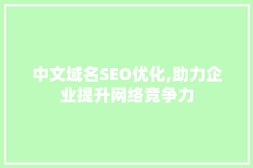 中文域名SEO优化,助力企业提升网络竞争力