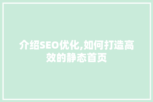 介绍SEO优化,如何打造高效的静态首页