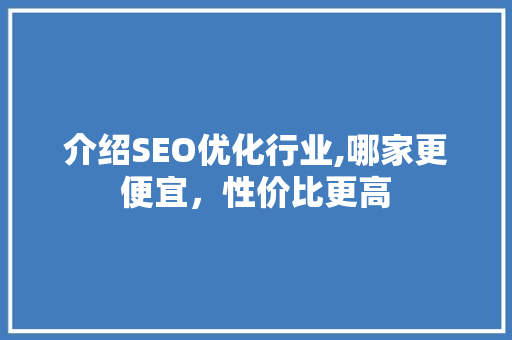 介绍SEO优化行业,哪家更便宜，性价比更高