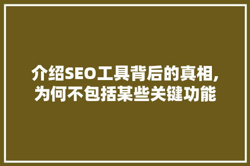 介绍SEO工具背后的真相,为何不包括某些关键功能
