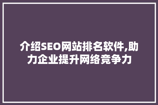 介绍SEO网站排名软件,助力企业提升网络竞争力