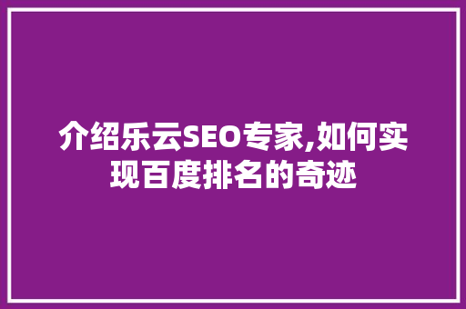 介绍乐云SEO专家,如何实现百度排名的奇迹