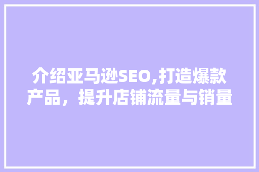 介绍亚马逊SEO,打造爆款产品，提升店铺流量与销量