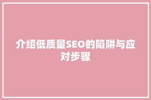 介绍低质量SEO的陷阱与应对步骤