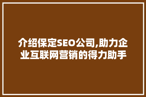 介绍保定SEO公司,助力企业互联网营销的得力助手