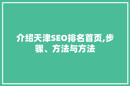 介绍天津SEO排名首页,步骤、方法与方法