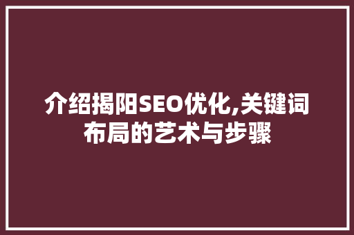 介绍揭阳SEO优化,关键词布局的艺术与步骤