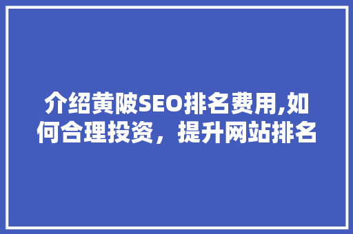 介绍黄陂SEO排名费用,如何合理投资，提升网站排名