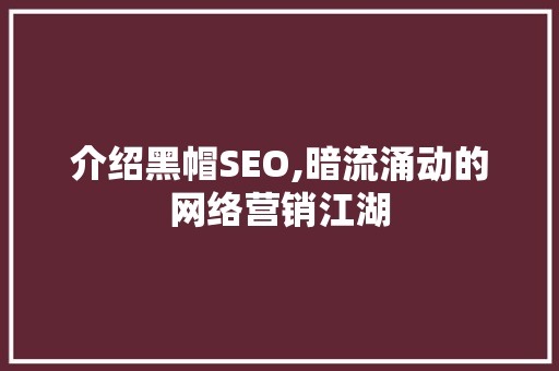 介绍黑帽SEO,暗流涌动的网络营销江湖