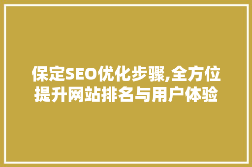 保定SEO优化步骤,全方位提升网站排名与用户体验