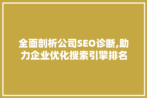 全面剖析公司SEO诊断,助力企业优化搜索引擎排名