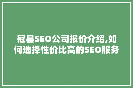 冠县SEO公司报价介绍,如何选择性价比高的SEO服务