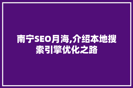 南宁SEO月海,介绍本地搜索引擎优化之路