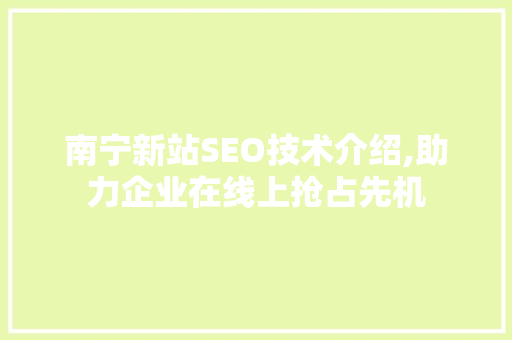 南宁新站SEO技术介绍,助力企业在线上抢占先机