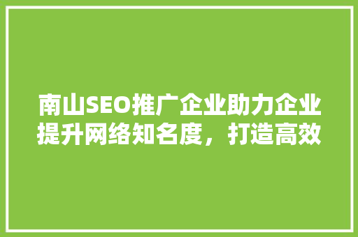 南山SEO推广企业助力企业提升网络知名度，打造高效网络营销步骤