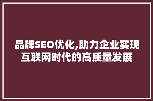 品牌SEO优化,助力企业实现互联网时代的高质量发展