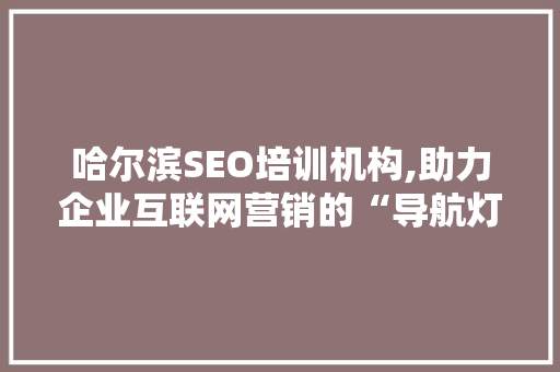 哈尔滨SEO培训机构,助力企业互联网营销的“导航灯塔”