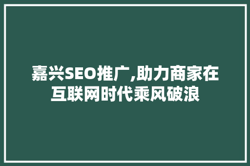嘉兴SEO推广,助力商家在互联网时代乘风破浪