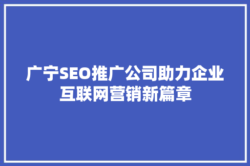 广宁SEO推广公司助力企业互联网营销新篇章