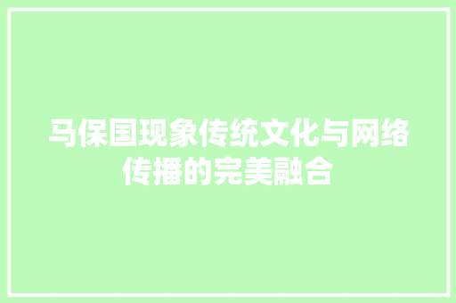 马保国现象传统文化与网络传播的完美融合