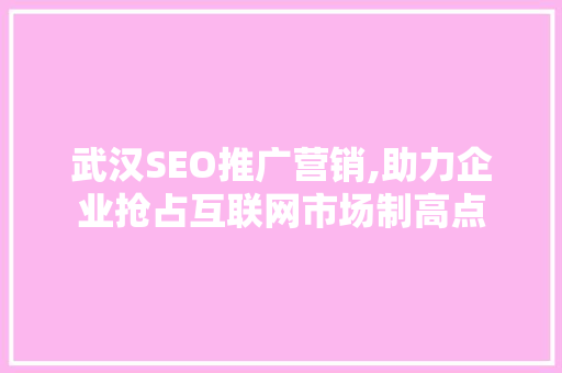 武汉SEO推广营销,助力企业抢占互联网市场制高点