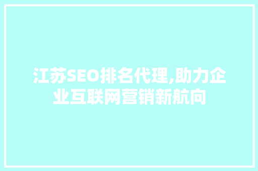 江苏SEO排名代理,助力企业互联网营销新航向