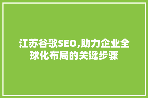 江苏谷歌SEO,助力企业全球化布局的关键步骤