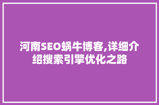 河南SEO蜗牛博客,详细介绍搜索引擎优化之路